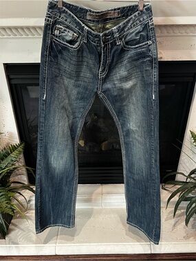 Rock & Roll Cowboy Men's Dark Wash Straight Jeans with Contrast Stitching